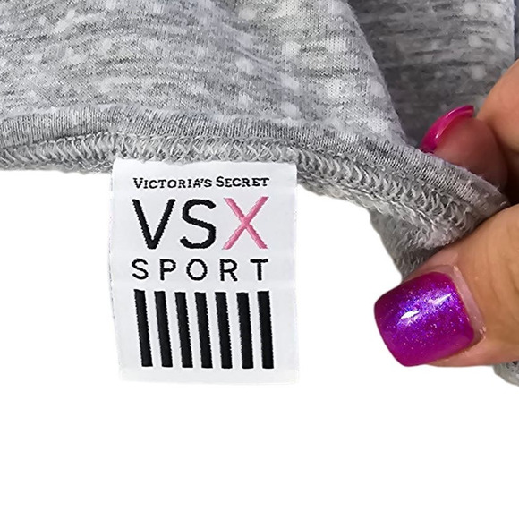 Victoria Secret Sport Gray Cut out Back Long Sleeve  Thumbholes Athletic Top L - Picture 4 of 6